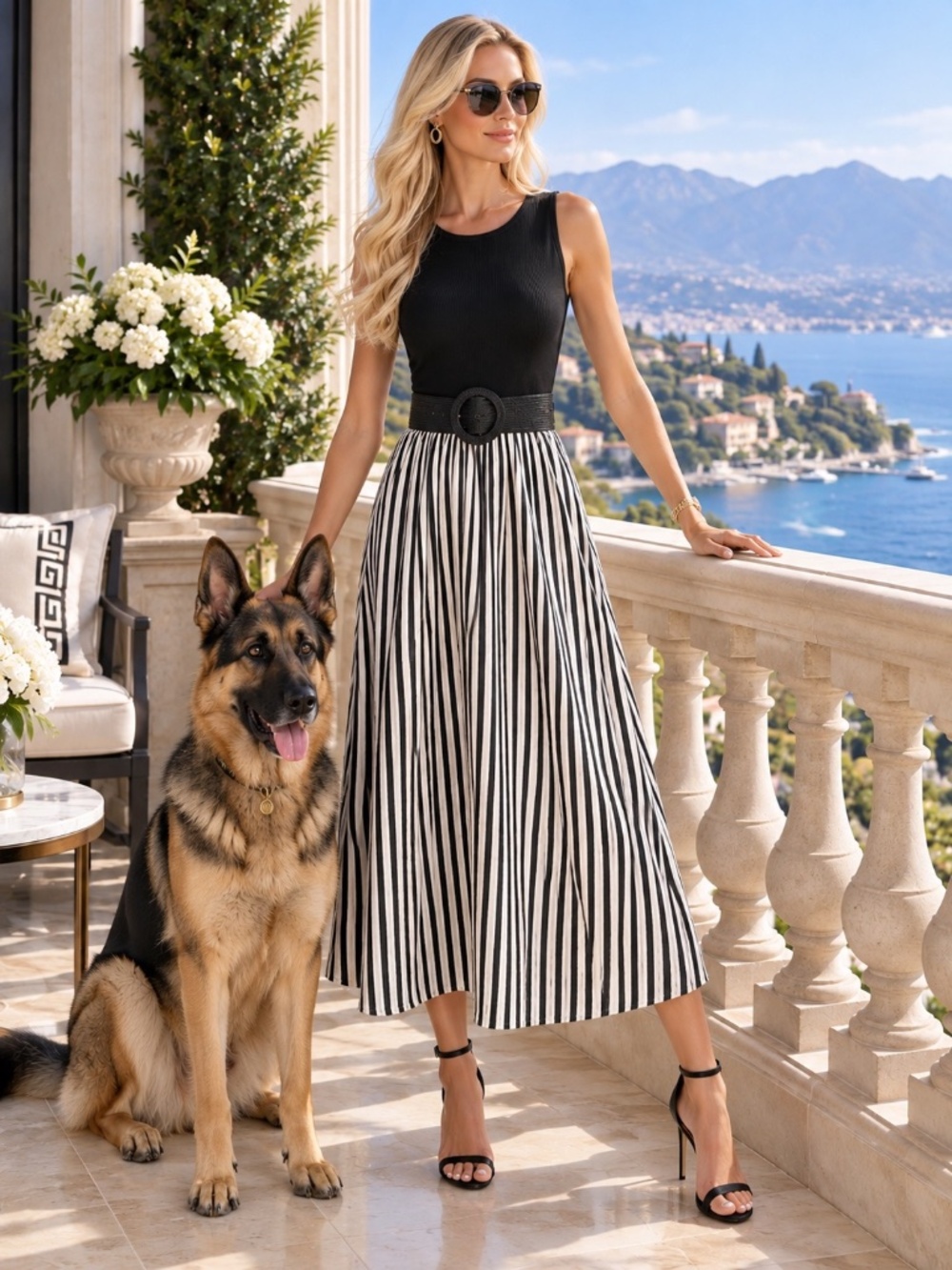 ✨ NWT Harlow & Rose Black & White Belted Midi Dress | Size Medium | $99 Retail ✨